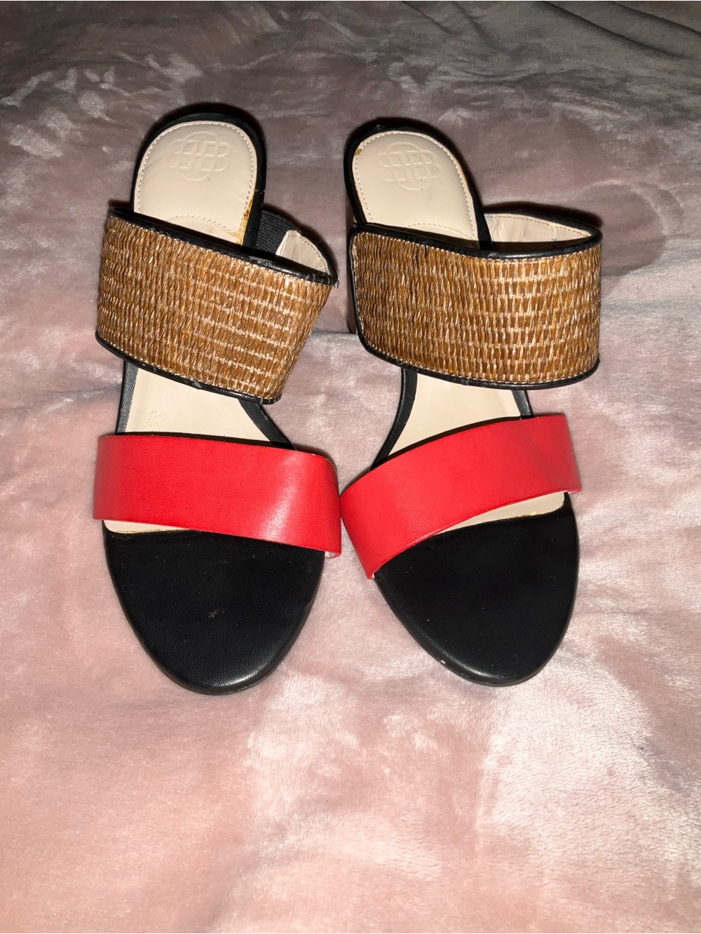Dana Buchman Red, Black & Brown Slide Mules